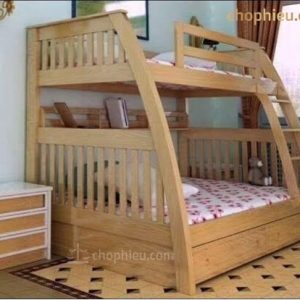Giường tầng gỗ sồi chân cung