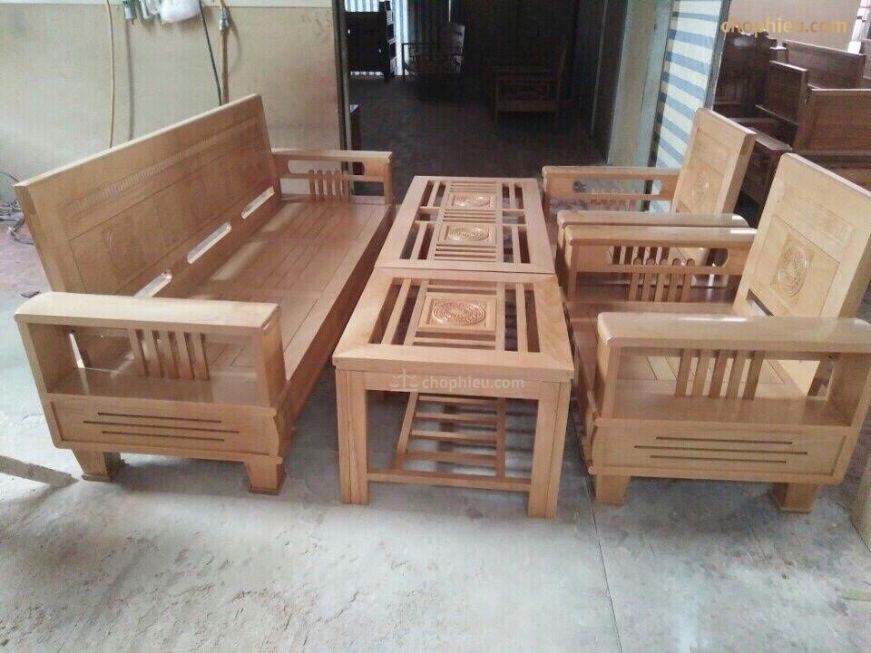Sofa gỗ ghế đối 2 tầng sồi