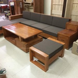 Sofa gỗ ghế góc 3 ngăn kéo