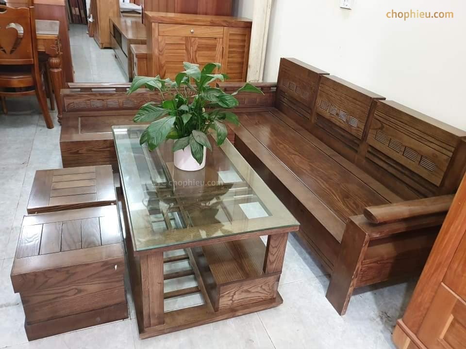Sofa gỗ ghế góc trứng sồi