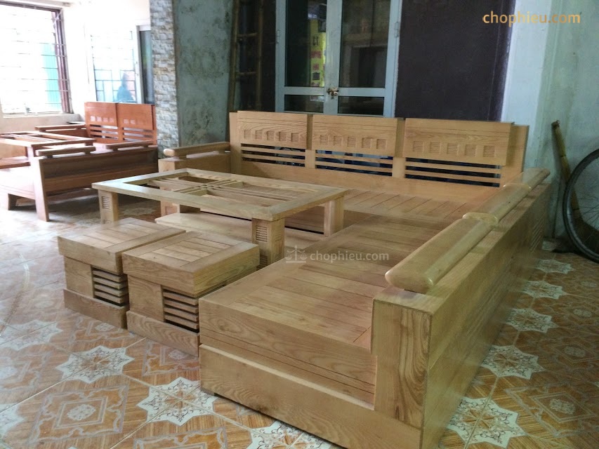 Sofa gỗ ghế góc trứng sồi - Image 3