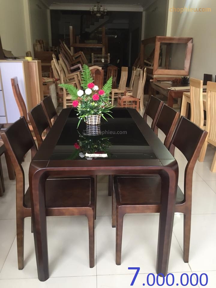 Bộ bàn ăn ghế 1 lá ngang bàn chân hươi mặt kính - Image 2