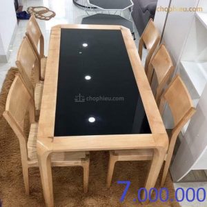 Bộ bàn ăn ghế 1 lá ngang bàn chân hươi mặt kính