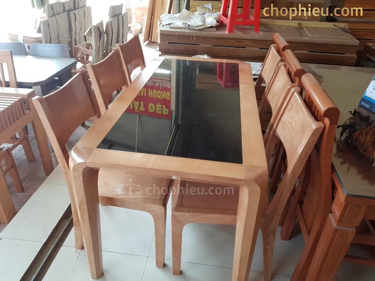 Bộ bàn ăn ghế 1 lá ngang bàn chân hươi mặt kính - Image 4
