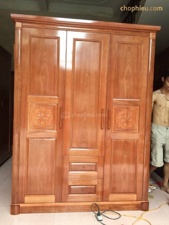 Tủ quần áo 3 cánh gỗ xoan đào - Image 4