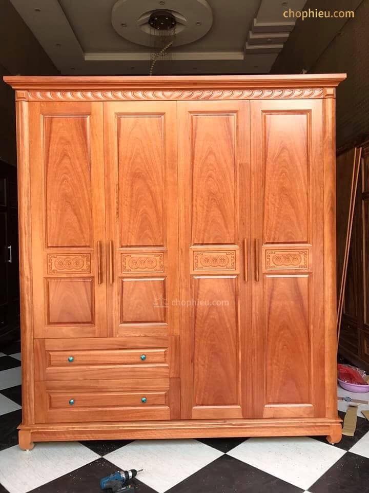 Tủ quần áo 4 cánh gỗ xoan đào - Ảnh 4