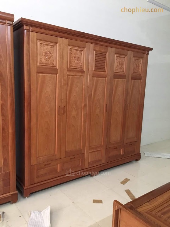 Tủ quần áo 5 cánh gỗ xoan đào - Image 4