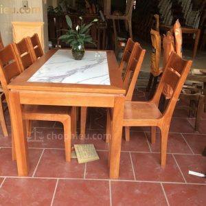 Bộ bàn ăn ghế 2 lá ngang bàn mặt đá