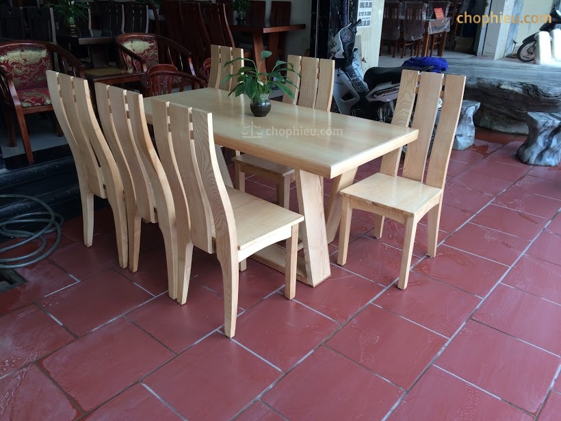 Bộ bàn ăn ghế 3 rảnh bàn chân dài