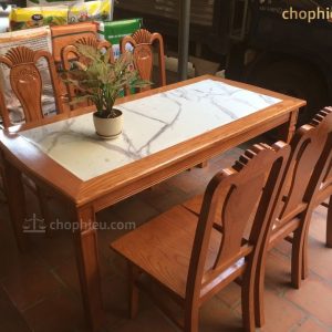 Bộ bàn ăn ghế bình hoa bàn chân côn mặt đá