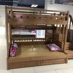 Giường tầng gỗ sồi tay cuốn