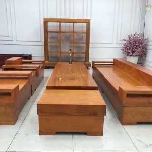 Sofa gỗ ghế đối hương xám gỗ cục