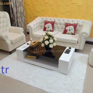 Bàn sofa cột gỗ công nghiệp