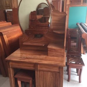 Bàn trang điểm gương tròn gỗ hương xám