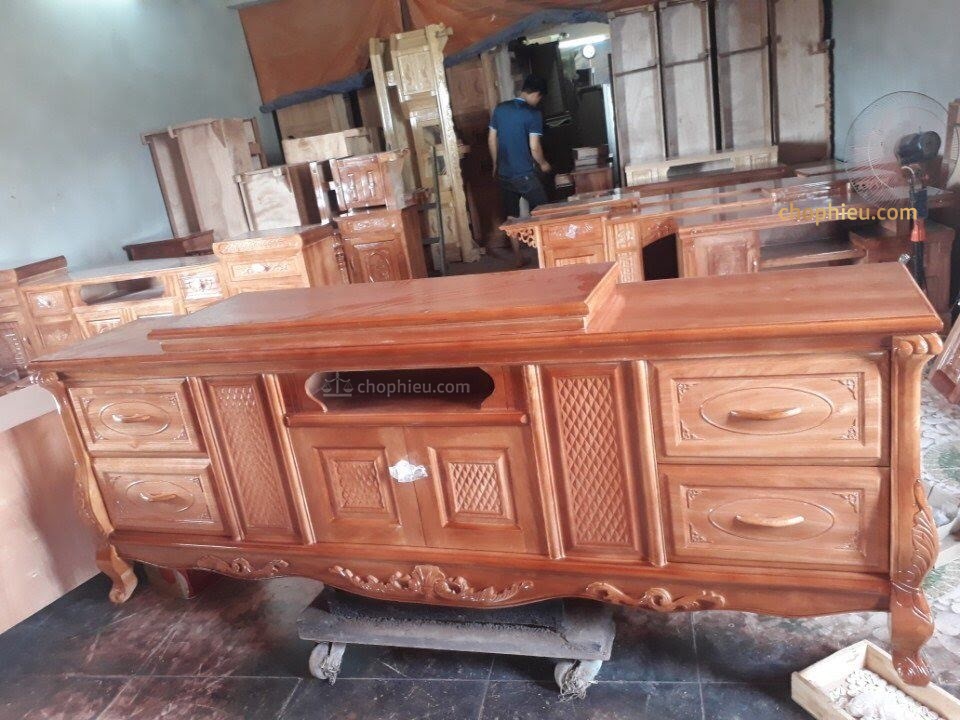 Kệ tân cổ điển cánh nhỏ gỗ xoan đào - Image 4