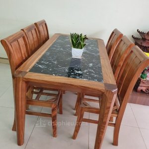 Bộ bàn ăn gỗ hương xám 6 ghế 10